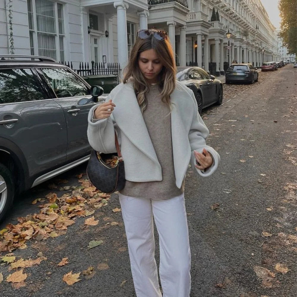 Large Collar Stylish Wool Crop Coat