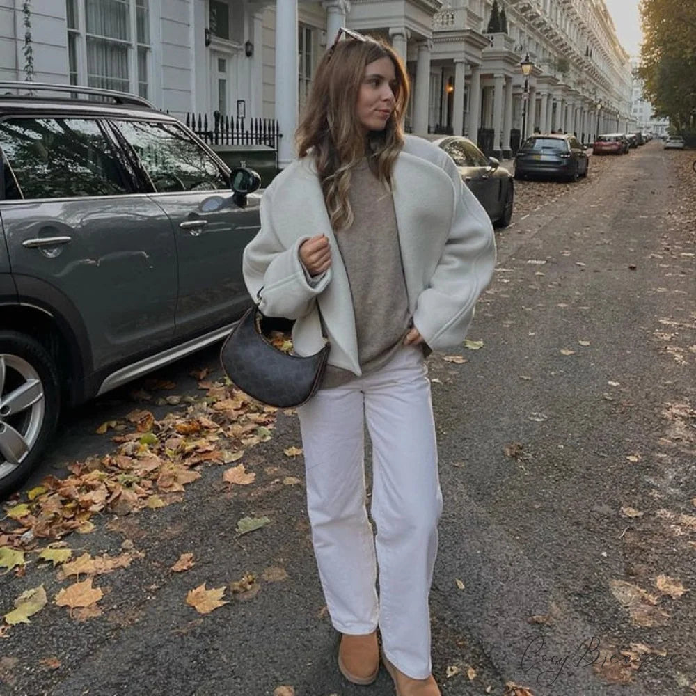 Large Collar Stylish Wool Crop Coat