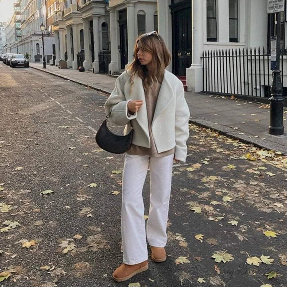 Large Collar Stylish Wool Crop Coat