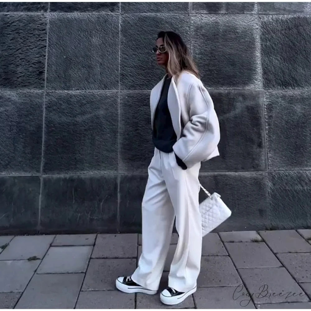 Large Collar Stylish Wool Crop Coat