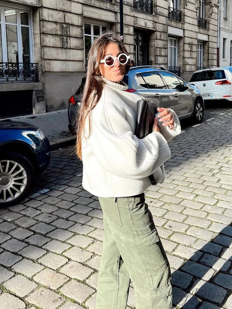 Large Collar Stylish Wool Crop Coat