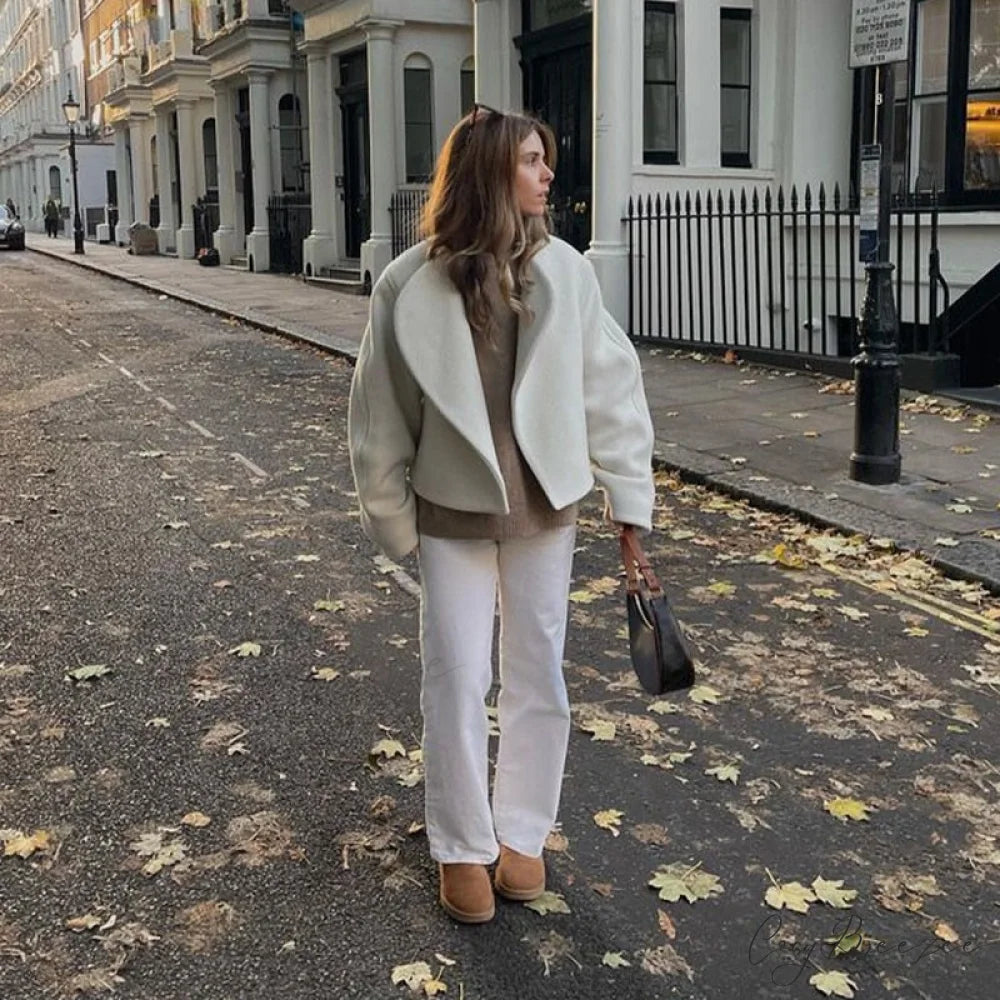 Large Collar Stylish Wool Crop Coat