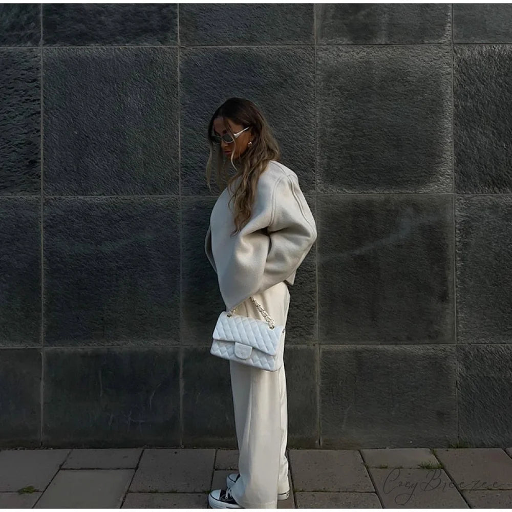 Large Collar Stylish Wool Crop Coat