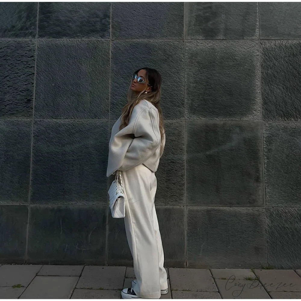 Large Collar Stylish Wool Crop Coat