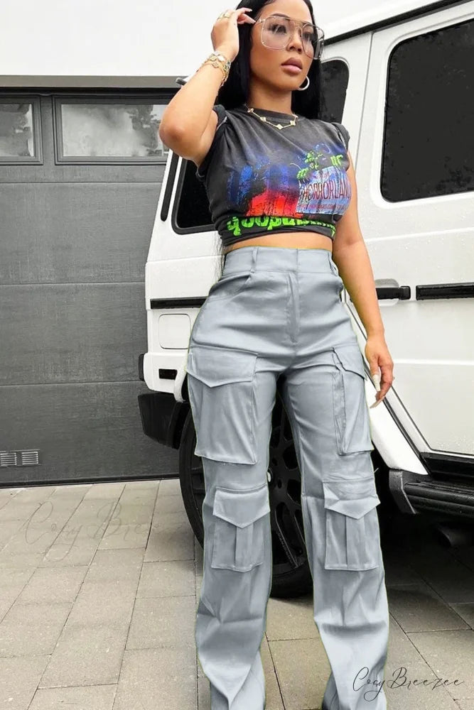 Large with Solid Cargo Pants Pocket Grey / S