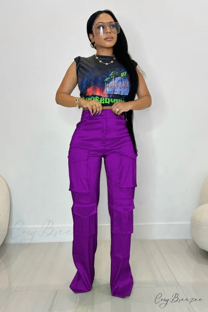 Large with Solid Cargo Pants Pocket Purple / XL