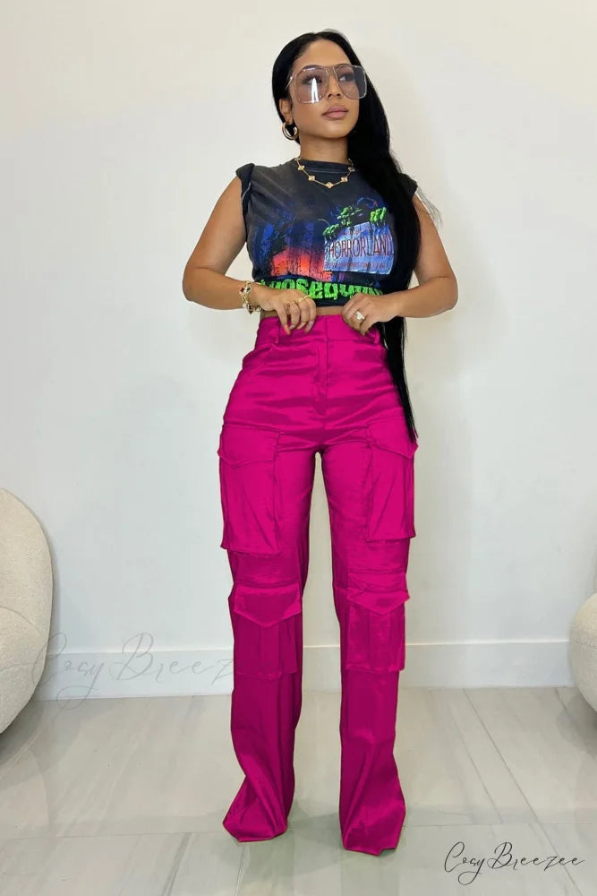Large with Solid Cargo Pants Pocket Rose / XL