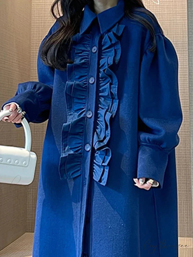Lautaro Ruffled Woolen Lantern Sleeve Coat overcoats-241228