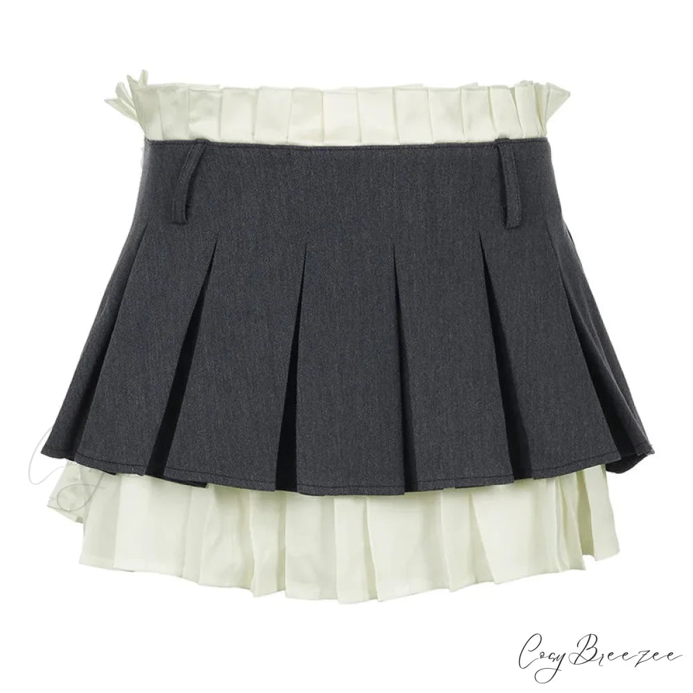 Layered High-Waisted Stylish Mini Skirt Gray / S