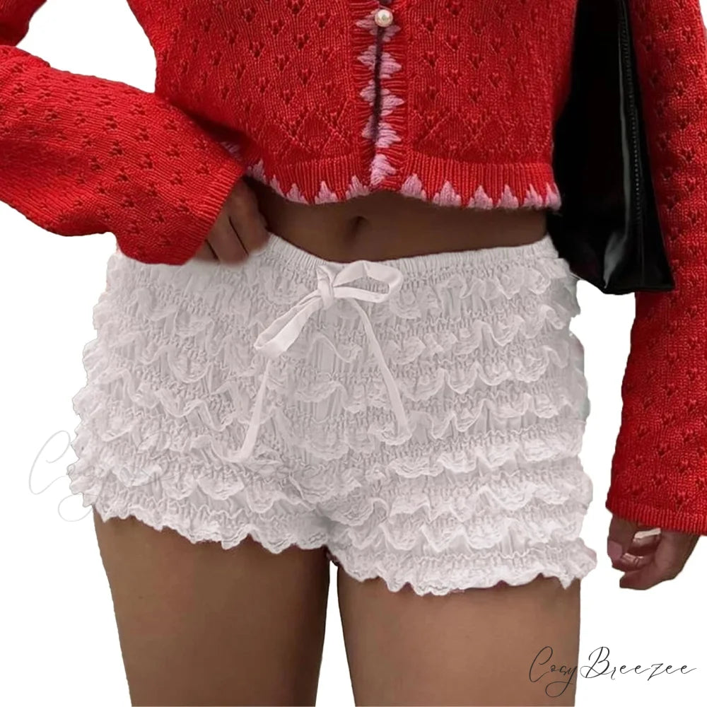 Layered Lace Bow Bloomer Shorts WHITE / S short-250223