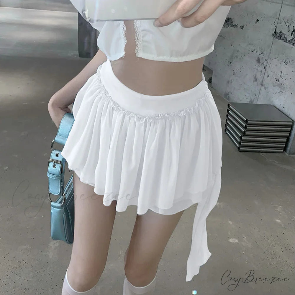Layered Mesh Stylish Ruffle Mini Skirt White / S