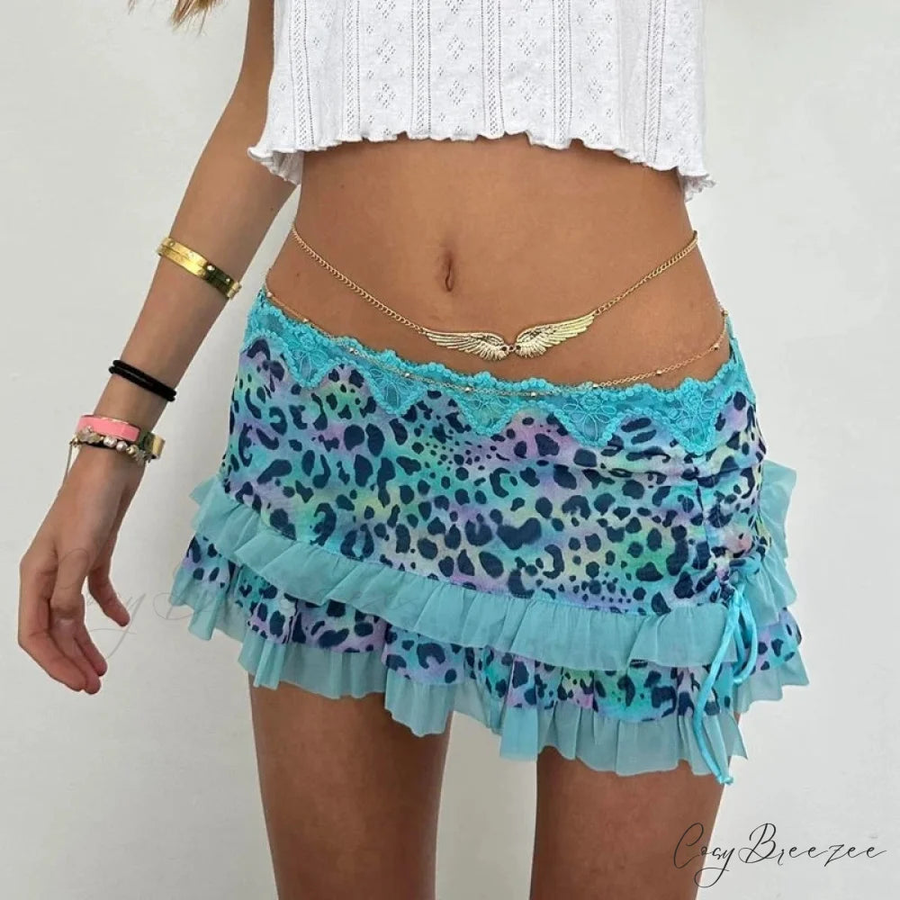 Layered Ruffles A-Line Skirt blue / S skirts-250223