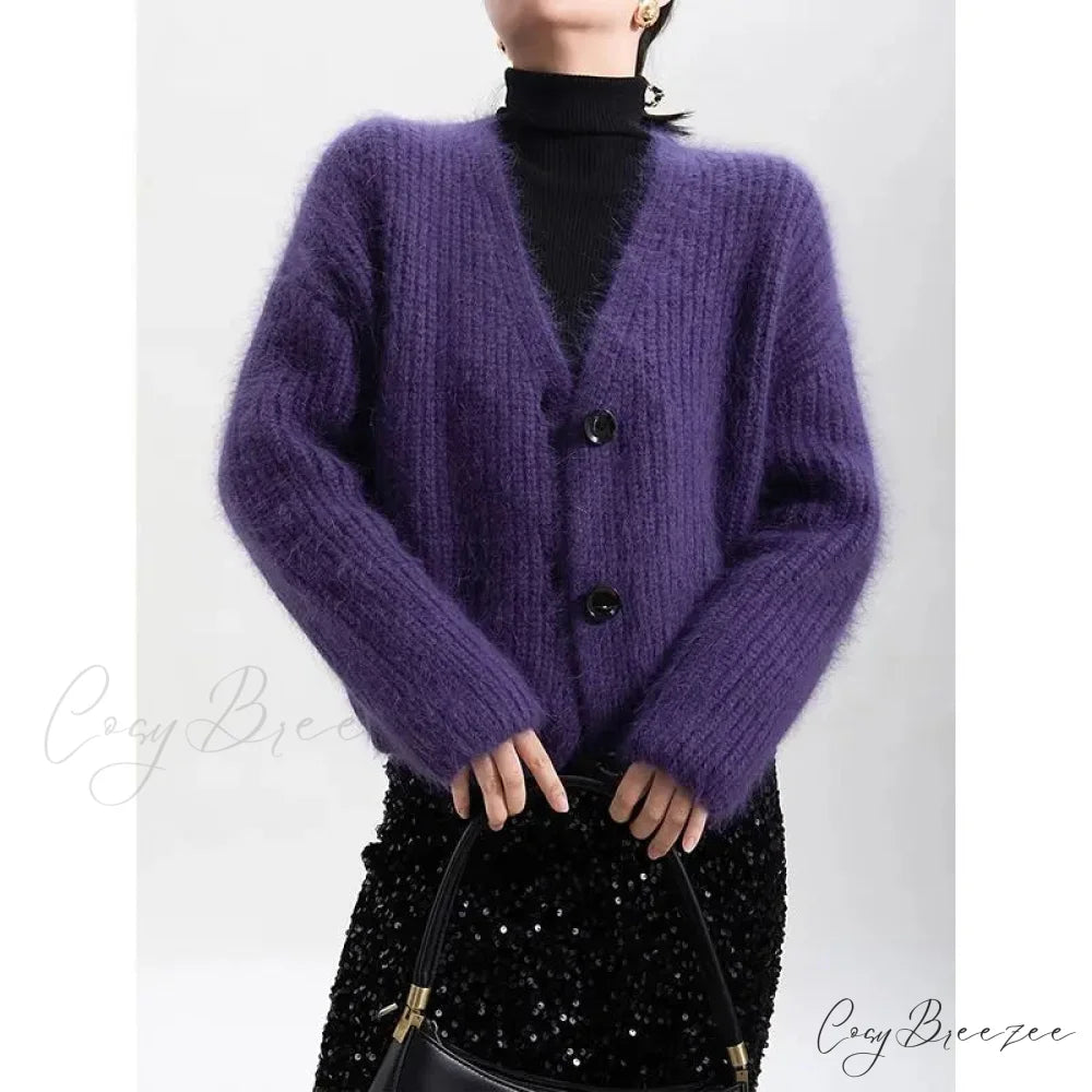 Lazy Heavy Full Sleeve Feminine Cardigan Purple / S cardigans-241228