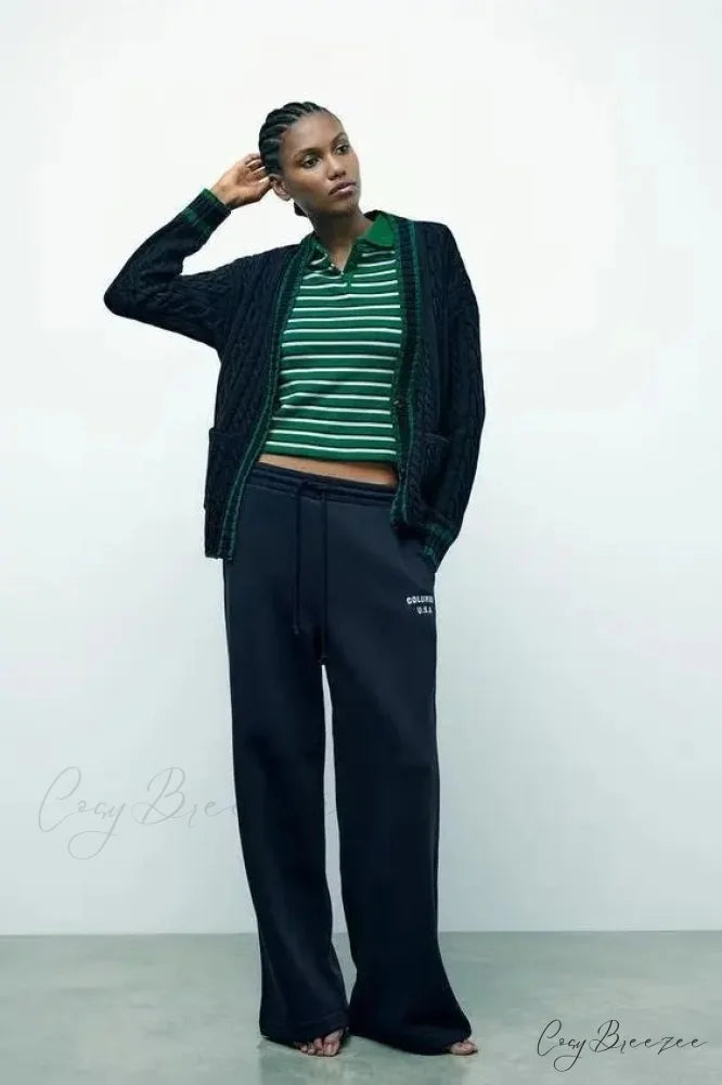 Lazy Style Contrasting V-neck Cardigan cardigans-241228