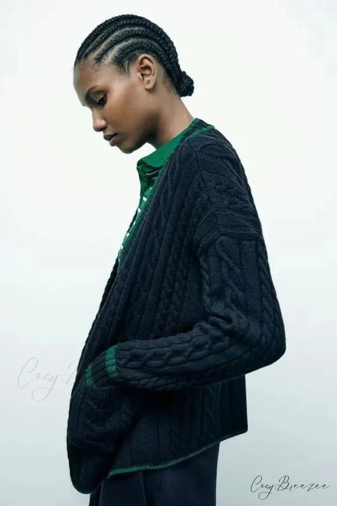 Lazy Style Contrasting V-neck Cardigan cardigans-241228