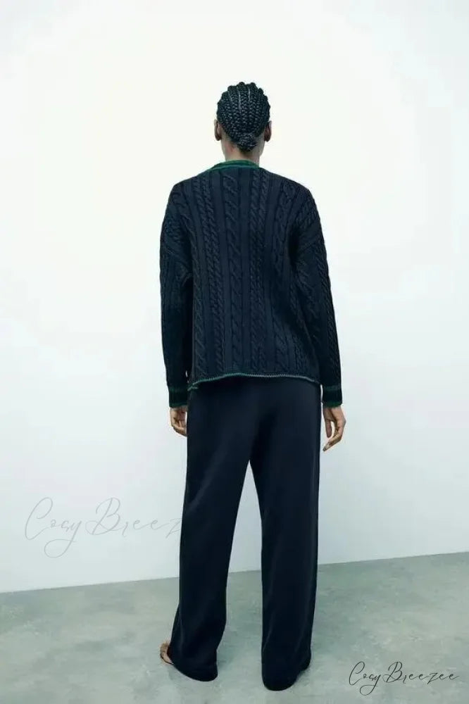 Lazy Style Contrasting V-neck Cardigan cardigans-241228