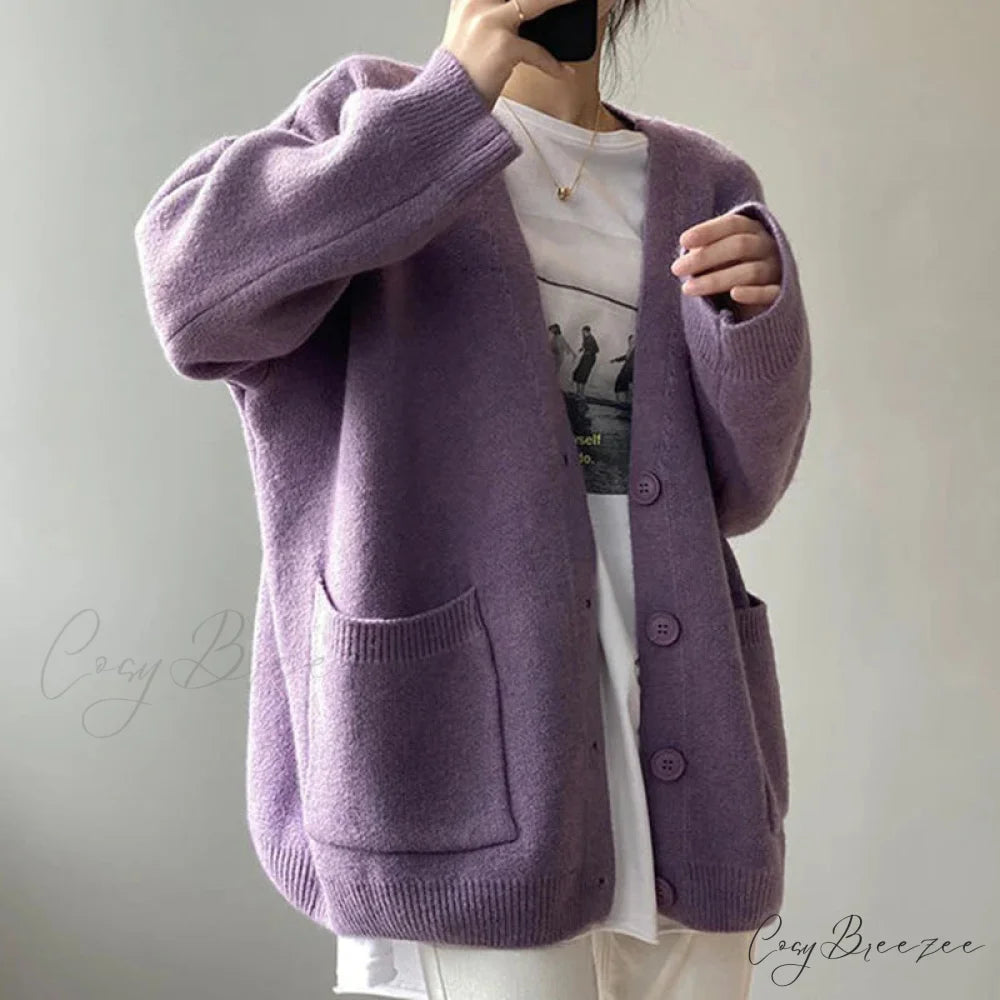 Lazy Wind Yellow Single-Breasted Knit Cardigan cardiagn-250126