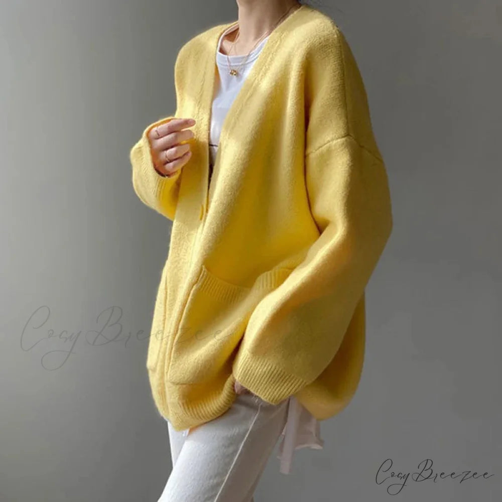 Lazy Wind Yellow Single-Breasted Knit Cardigan cardiagn-250126