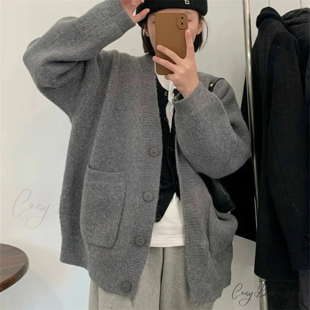 Lazy Wind Yellow Single-Breasted Knit Cardigan GRAY / One Size cardiagn-250126