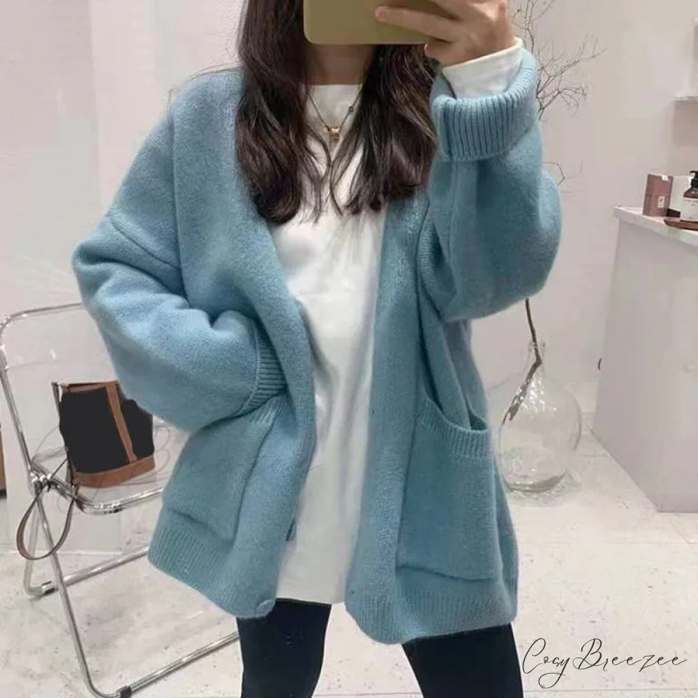 Lazy Wind Yellow Single-Breasted Knit Cardigan Light Blue / One Size cardiagn-250126