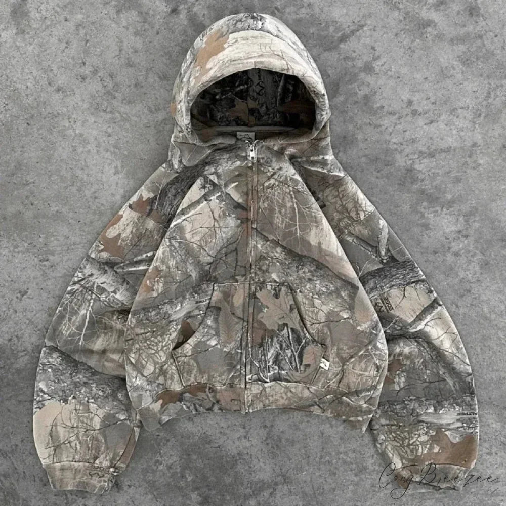 Leaf Camouflage Loose Sweatshirt Hoodie grey 1 / M hoodies-241228