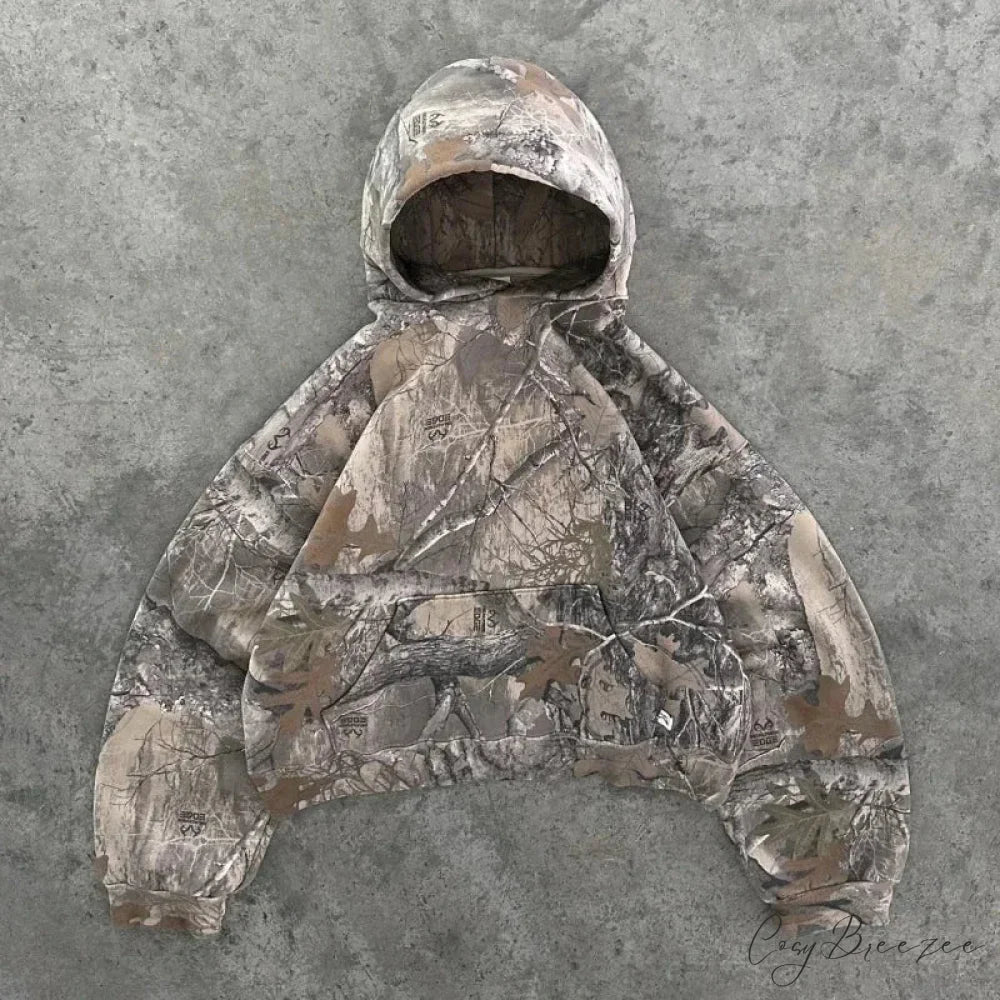 Leaf Camouflage Loose Sweatshirt Hoodie grey 2 / M hoodies-241228