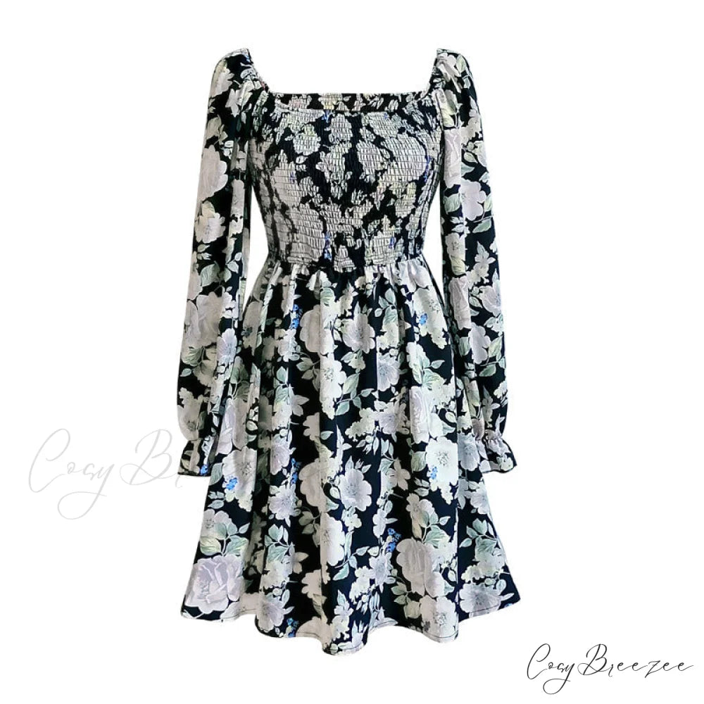 Leaf Print Sleeveless Midi Dress M / White