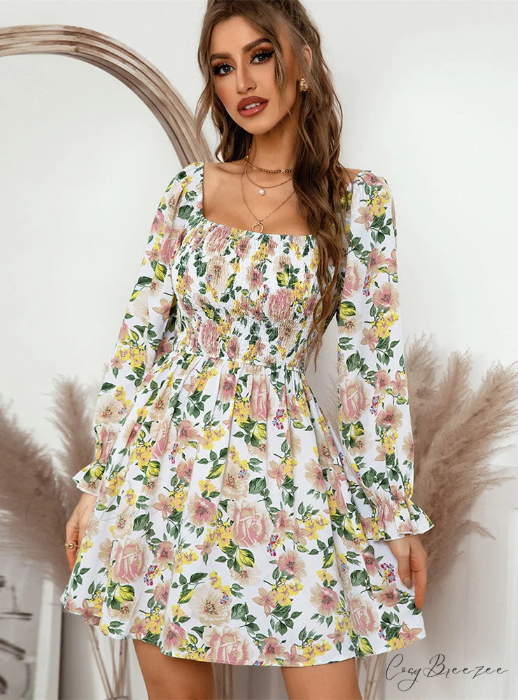 Leaf Print Sleeveless Midi Dress S / Black