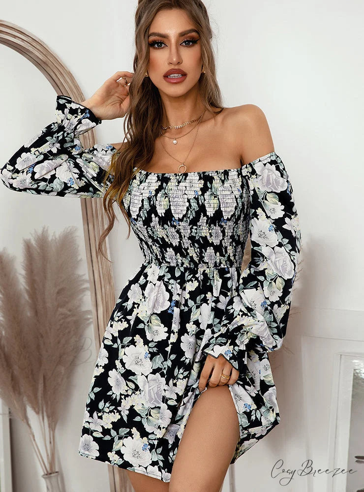 Leaf Print Sleeveless Midi Dress S / Blue