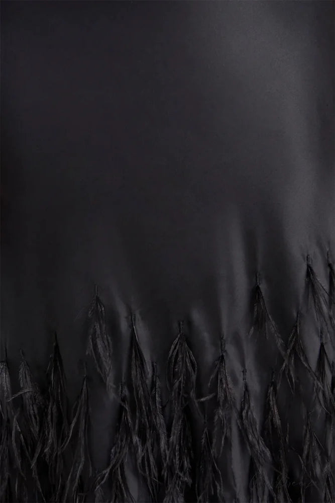 Lena Satin Cutout Trendy Ostrich Feather Maxi Dress