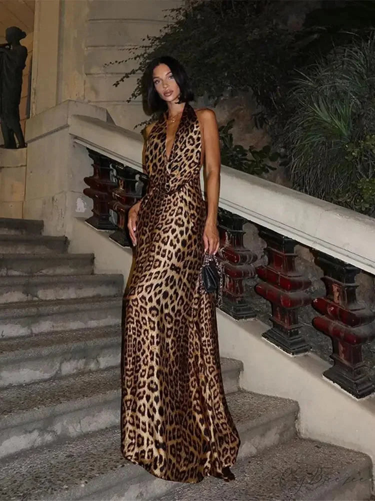 Leopard Backless Camisole Party Dress