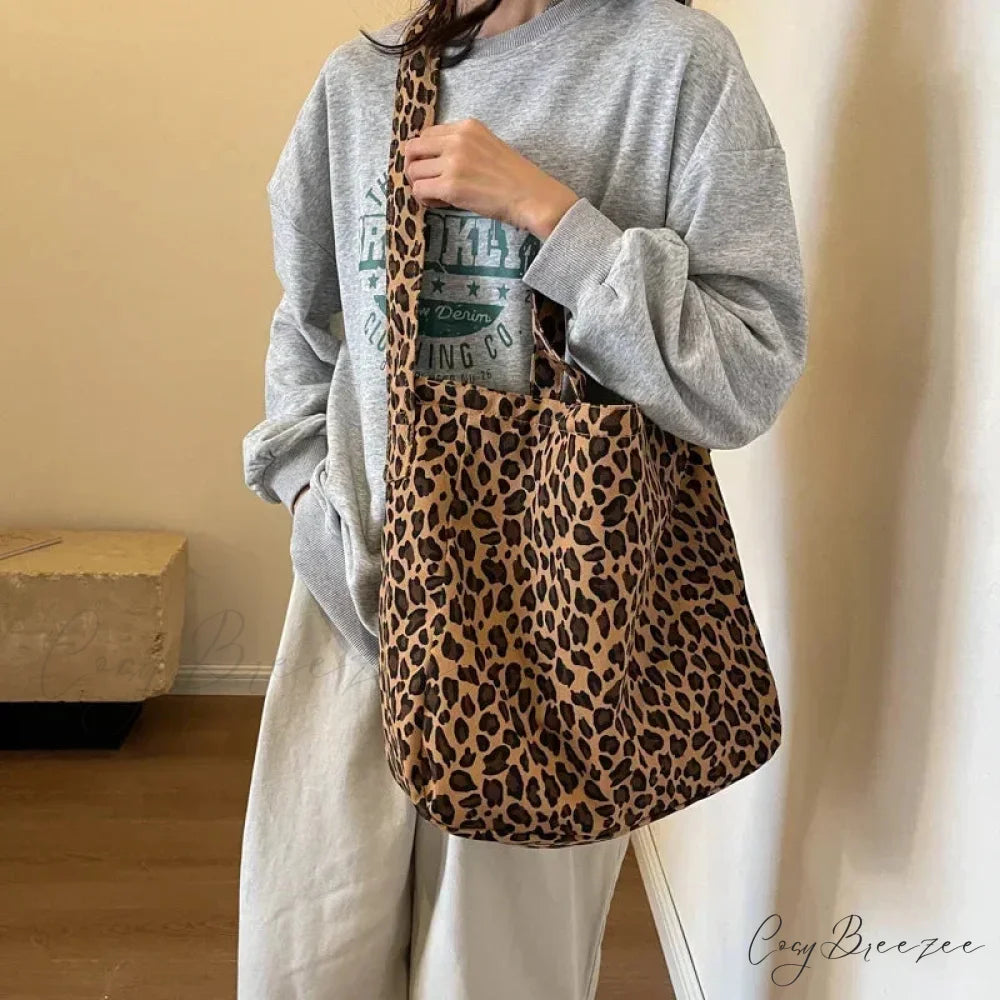 Leopard Design Korean Fashion Shopper Handbag DarkBrown handbag-250126