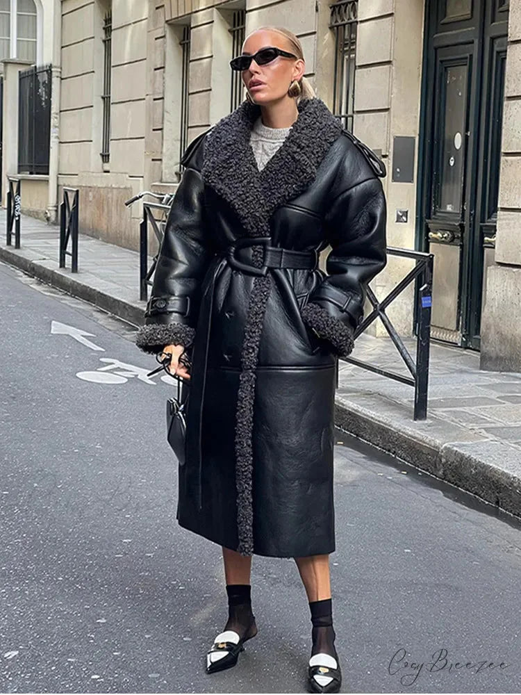 Leopard Faux Mink Fur Winter Coat black 1 / S overcoats-241228