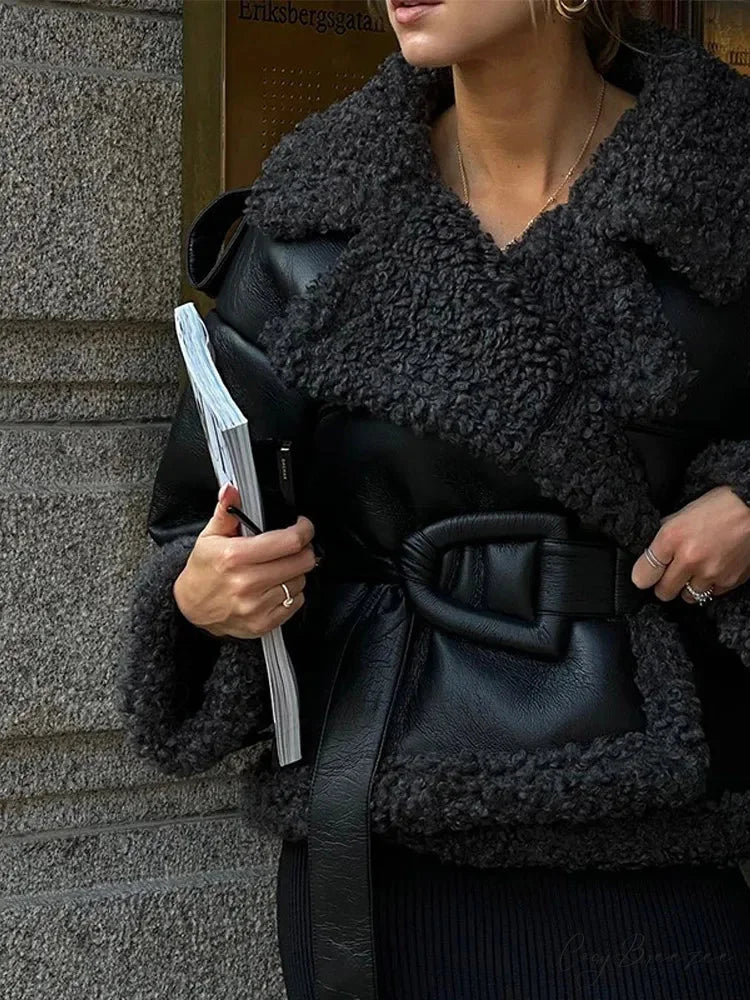 Leopard Faux Mink Fur Winter Coat black 2 / S overcoats-241228