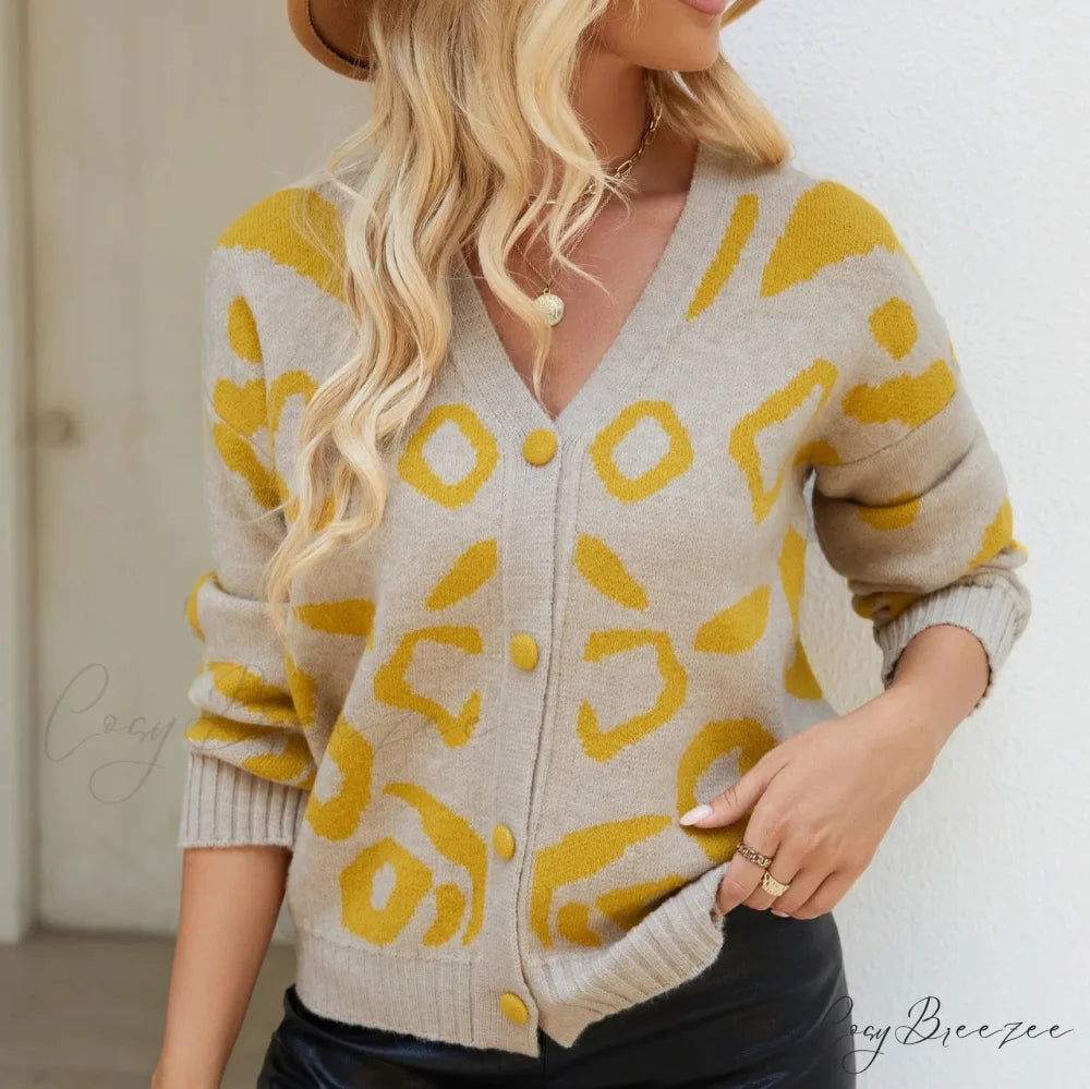 Leopard Jacquard Single Breasted Knit Cardigan cardiagn-250126
