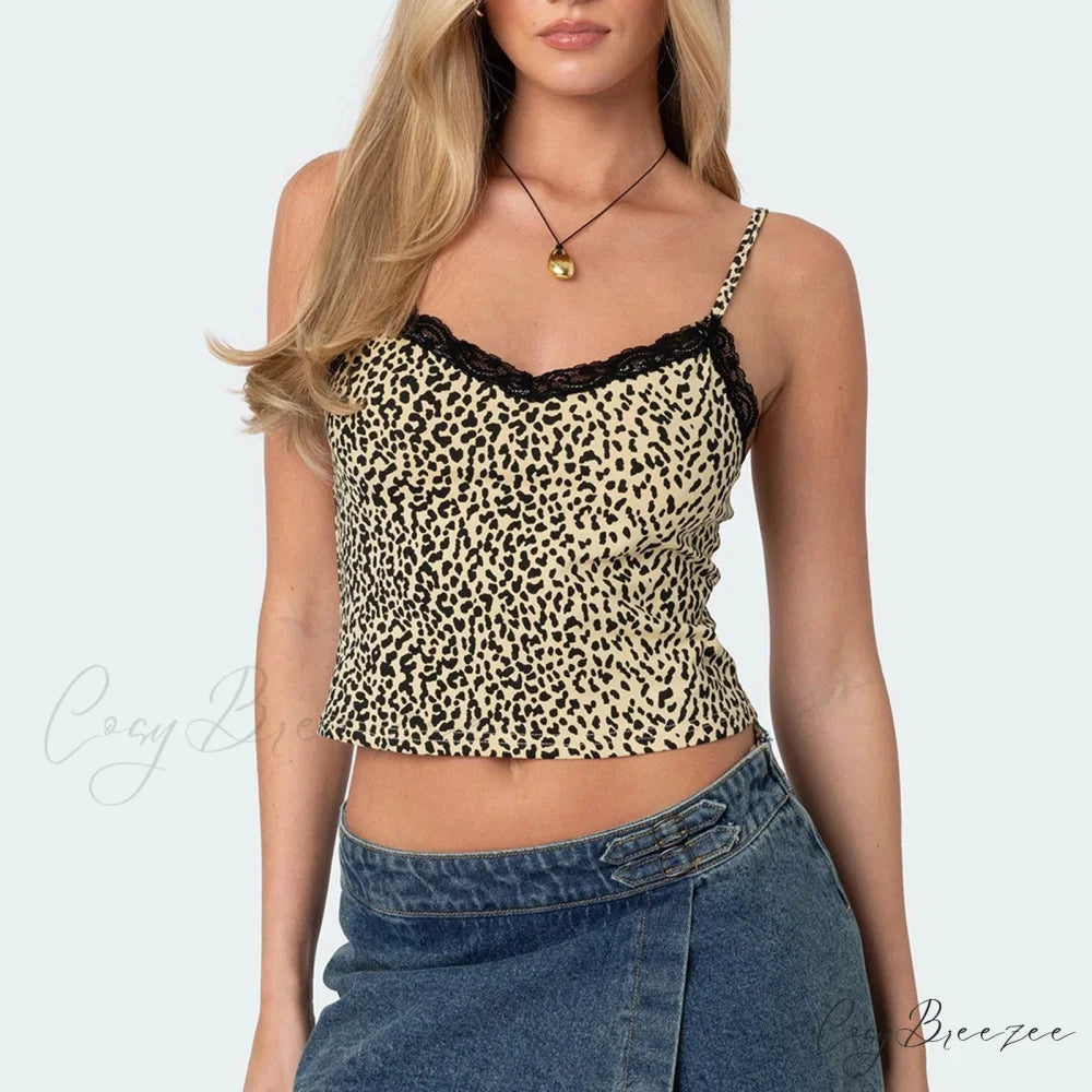 Leopard Lace Trim Crop Top brown / S croptop-250223