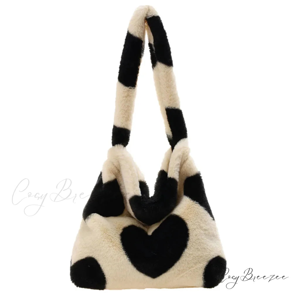 Leopard Love Heart Pattern Underarm Shoulder Bag White peach heart shoulder-250126