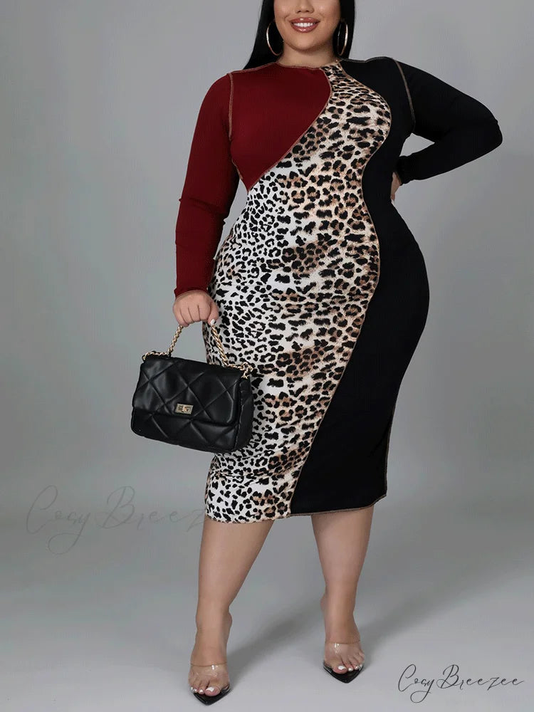 Leopard Party Graceful Midi Dress Red / XL