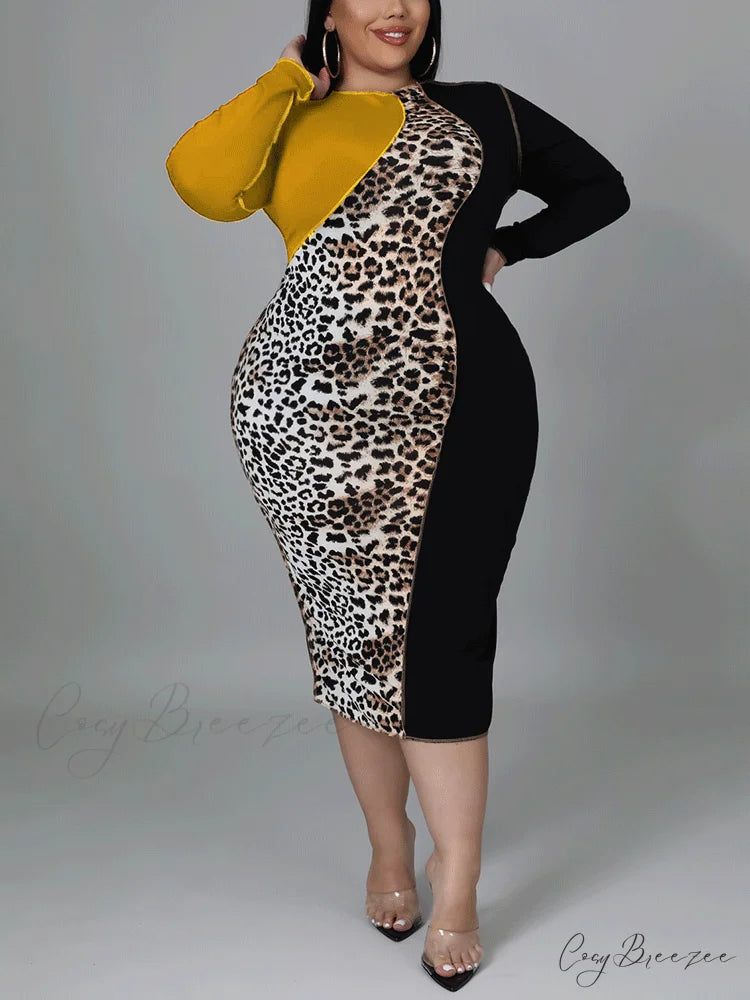 Leopard Party Graceful Midi Dress Yellow / XL