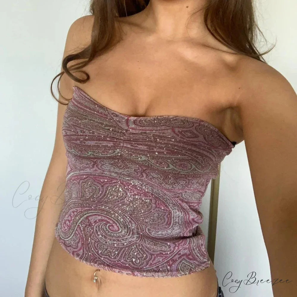 Leopard Pattern Lace Trim V Neck Vintage Coquette Backless Crop Top PINK / S croptop-250126