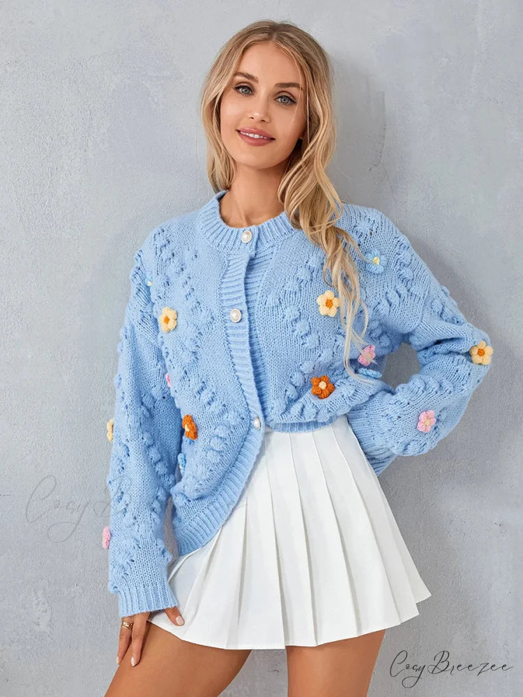 Leopard Print Button Cardigan Blue / One Size cardigans-241228