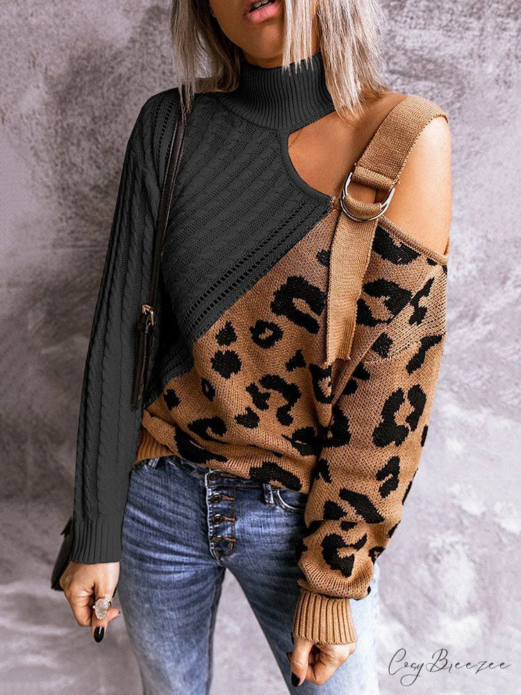 Leopard Print Graceful Crop Hoodie Black / M