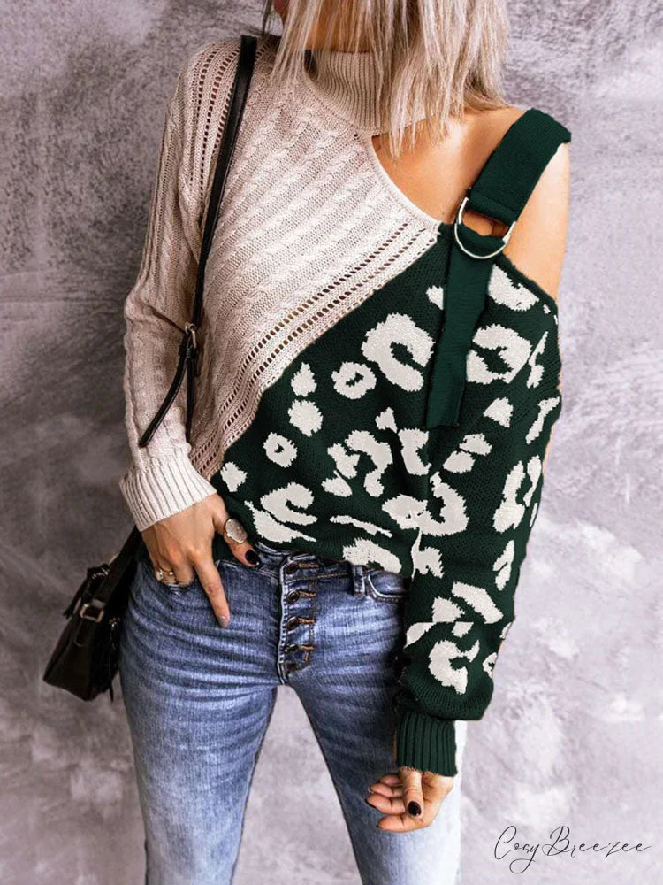 Leopard Print Graceful Crop Hoodie Green / M