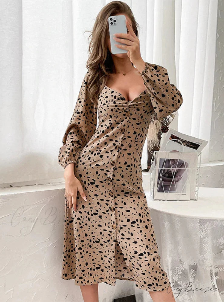 LEOPARD PRINT LONG SLEEVE DRESS