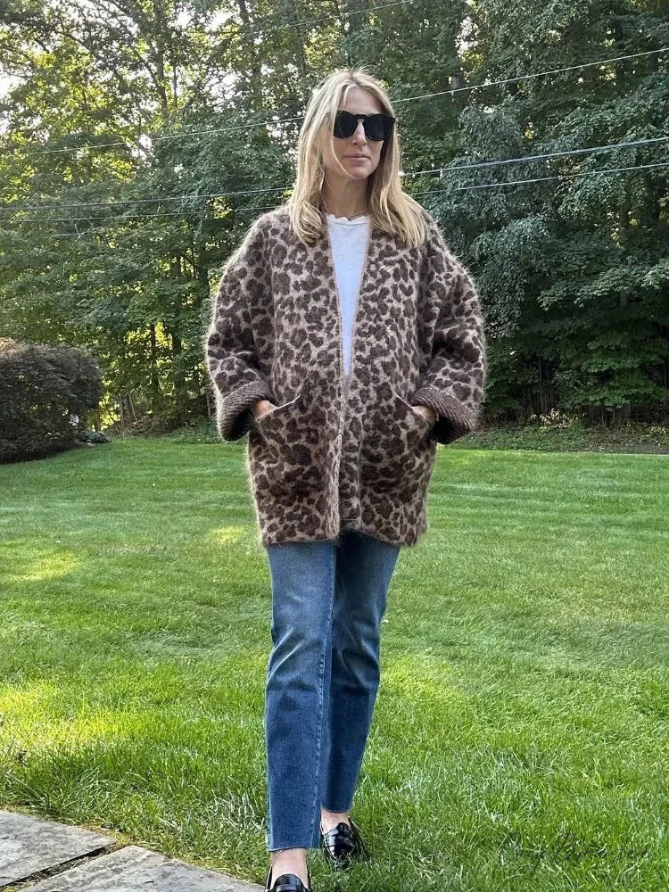 Leopard Print Mohair Open Cardigan cardigans-241228