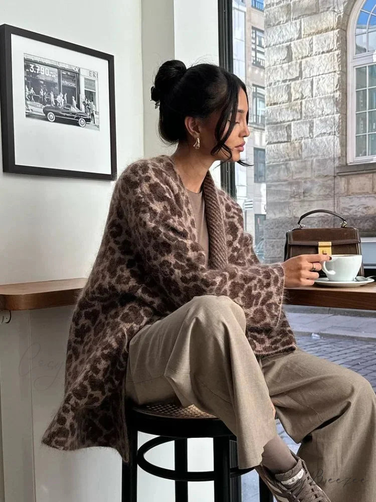 Leopard Print Mohair Open Cardigan cardigans-241228