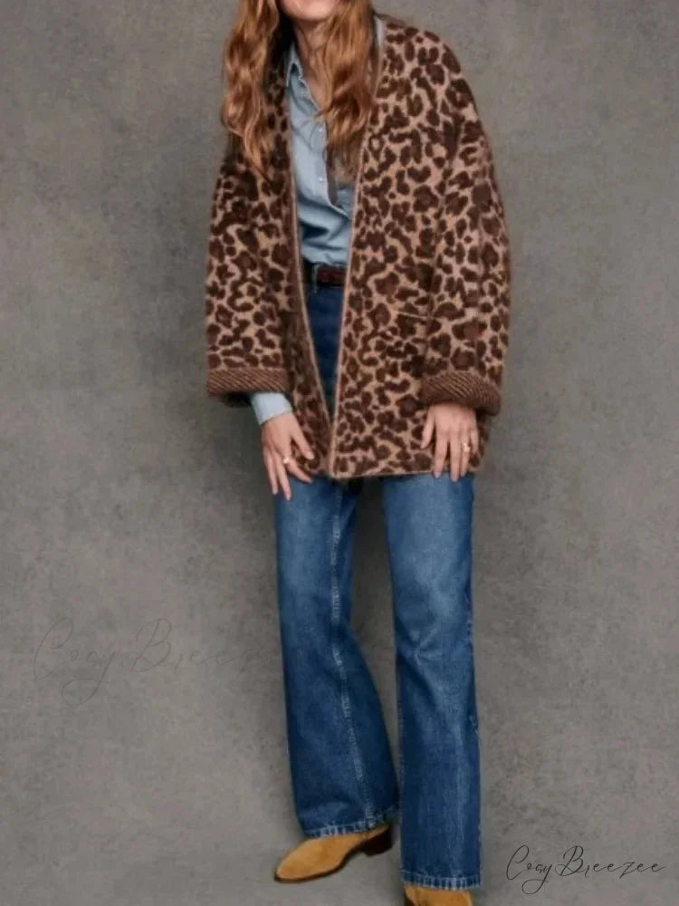 Leopard Print Mohair Open Cardigan cardigans-241228