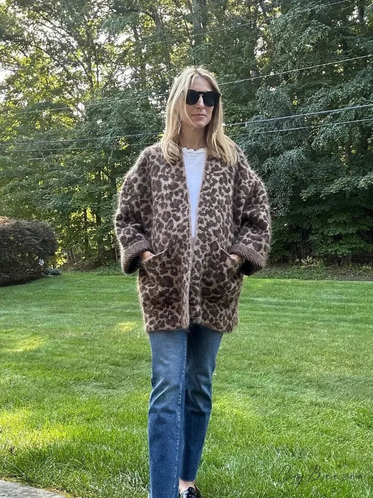Leopard Print Mohair Open Cardigan Leopard print / S cardigans-241228