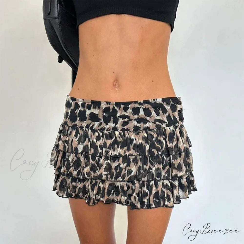 Leopard Print Ruffle Retro Skirt skirts-250223