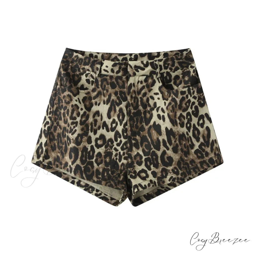 Leopard Print Stylish High Waist Shorts